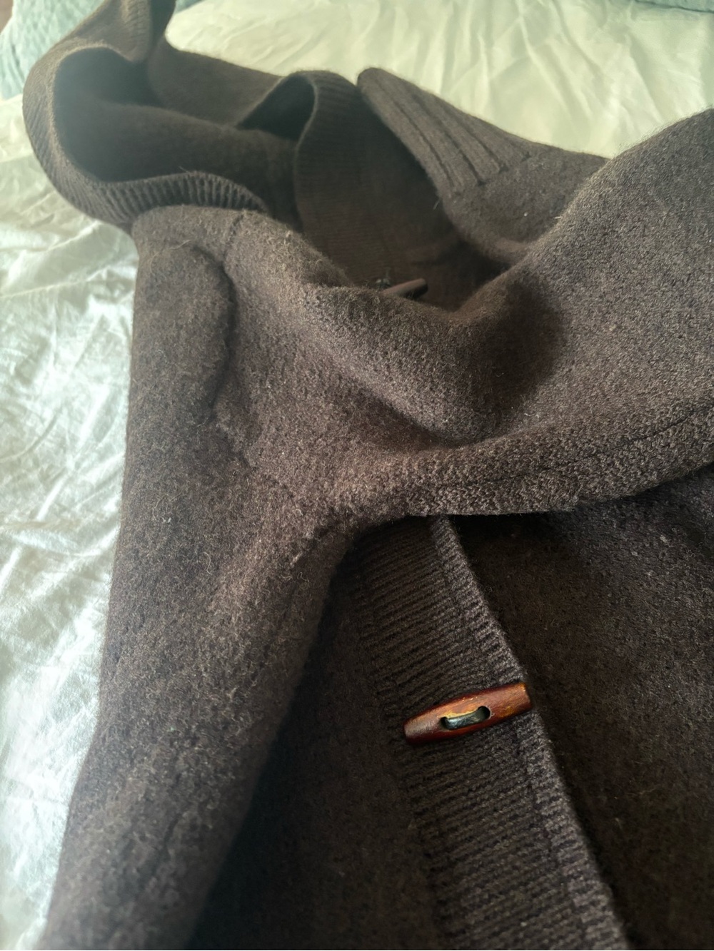100% Wool Smartwool Hooded Toggle Coatigan - Dark Brown - Picture 7 of 10